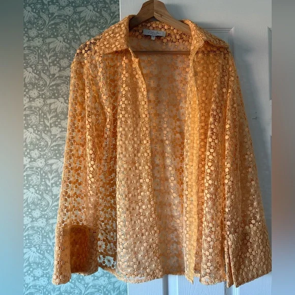 Floral Lace Top and Skirt Set in OrangeYellow - Picture 3 of 7